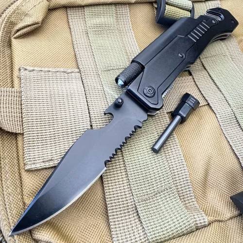 8.5 in.  Multi-Function Folding Knife, 7-in-1 Pocket Knife Fire Starter, LED...